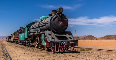 A historic Ottoman-era train is parked on the Hejaz Railway as a tourist attraction, Wadi Rum, Jordan, Jan. 23, 2018. (Shutterstock Photo)