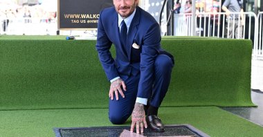 English former footballer David Beckham poses at his newly unveiled Hollywood Walk of Fame star during a ceremony, Hollywood, California, U.S., June 12, 2026. (AFP Photo)