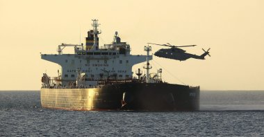 U.K. commando forces conduct an operation on the CMR Smyrtos sailing under a false Cameroonian flag, in the English Channel, off the coast of the U.K., June 14, 2026. (AFP Photo)