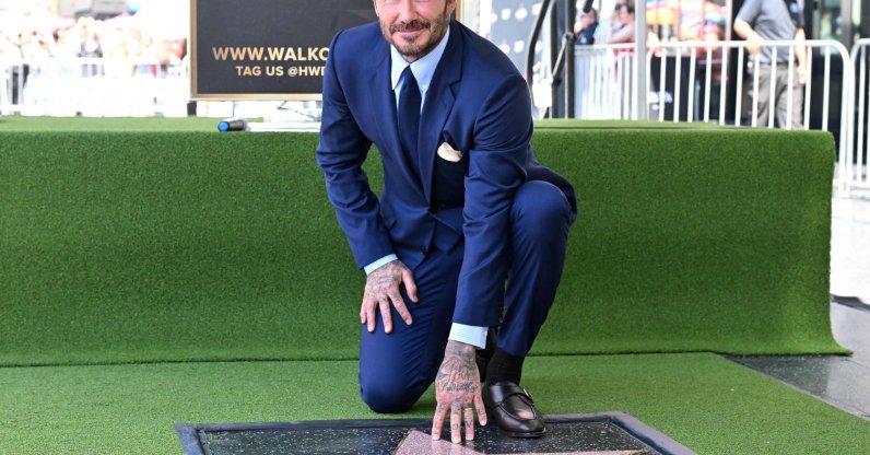 English former footballer David Beckham poses at his newly unveiled Hollywood Walk of Fame star during a ceremony, Hollywood, California, U.S., June 12, 2026. (AFP Photo)