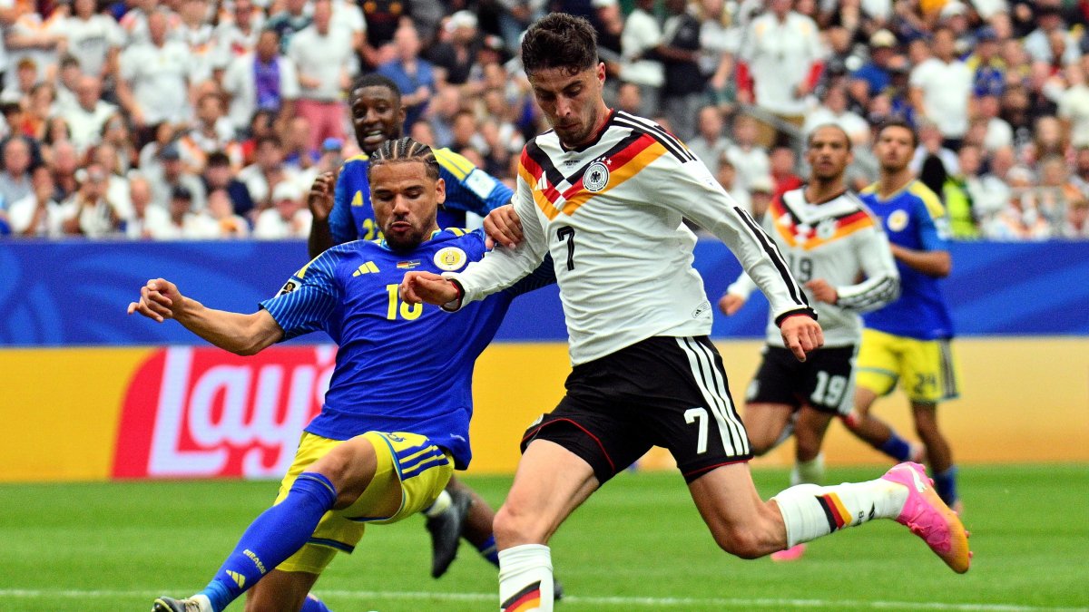 Germany's Kai Havertz (R) scores the  7-1 during the FIFA World Cup 2026 group stage match against Curacao, Houston, U.S., June 14, 2026. (EPA Photo)