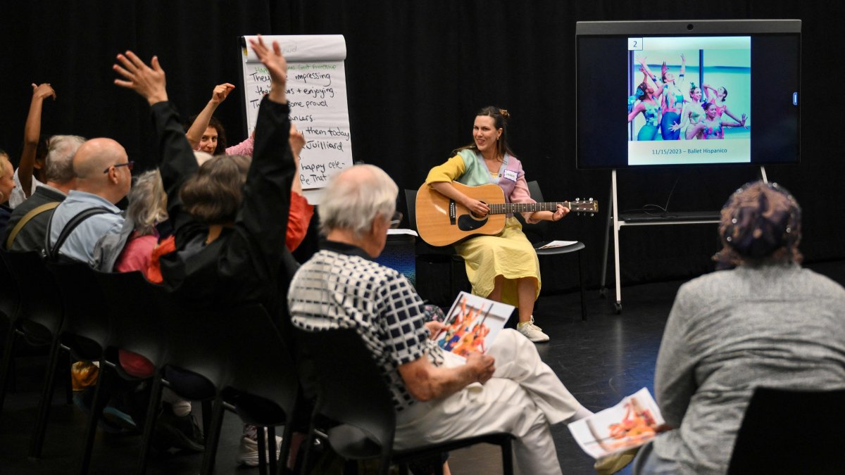 Attendees participate in a first-of-its-kind performance-based program created specifically for people living with dementia and their caregivers, Lincoln Center, New York, U.S., June 3, 2026. (AFP Photo)