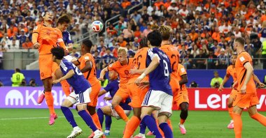 Japan's Koki Ogawa heads the ball before Daichi Kamada scores their second goal during the 2026 FIFA World Cup Group F match against the Netherlands at the Dallas Stadium, Arlington, U.S., June 14, 2026. (Reuters Photo)