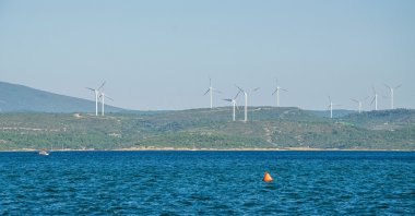 Wind turbines are seen in Sığacık, a seaside neighborhood of Seferihisar district in Izmir province, western Türkiye, Dec. 14, 2020. (Shutterstock Photo)