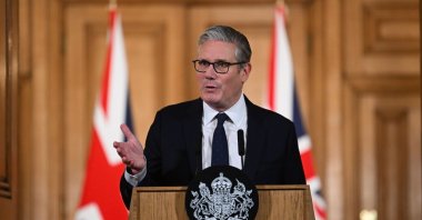 British Prime Minister Keir Starmer speaks during a press conference announcing a ban on young teenagers using social media at Downing Street in London, U.K., June 15, 2026. (EPA Photo)