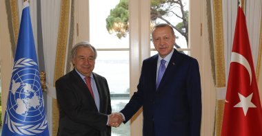 President Recep Tayyip Erdoğan shakes hands with U.N. Secretary-General Antonio Guterres in Istanbul, Nov. 2, 2019. (AA File Photo)
