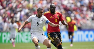 Romelu Lukaku (R) of Belgium in action against Ramy Rabia of Egypt during the FIFA World Cup 2026 group stage match Belgium against Egypt, in Seattle, U.S., June 15, 2026. (EPA Photo)