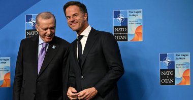 President Recep Tayyip Erdoğan poses for a picture with NATO Secretary-General Mark Rutte during the NATO summit, The Hague, Netherlands, June 25, 2025. (AP Photo)