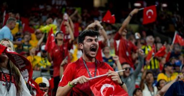 Turkish fans shout during the FIFA World Cup 2026 Group D match against Australia at BC Place, Vancouver, Canada, June 13, 2026. (AA Photo)