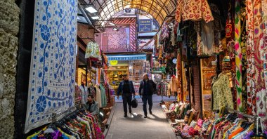Carpets displayed for sale insideGrand Bazaar, one of the world's oldest and largest markets, Istanbul, Türkiye, April 28, 2026. (AA Photo)