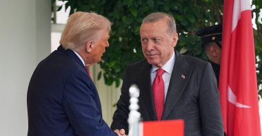 U.S. President Trump greets President Erdoğan at the White House, Washington, D.C., U.S., Sept. 25, 2025. (AP Photo)