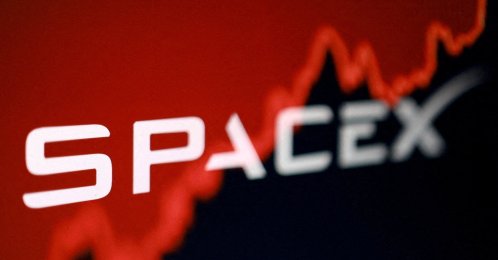 The SpaceX logo and a rising stock graph are seen in this illustration created on June 5, 2026. (Reuters Photo)
