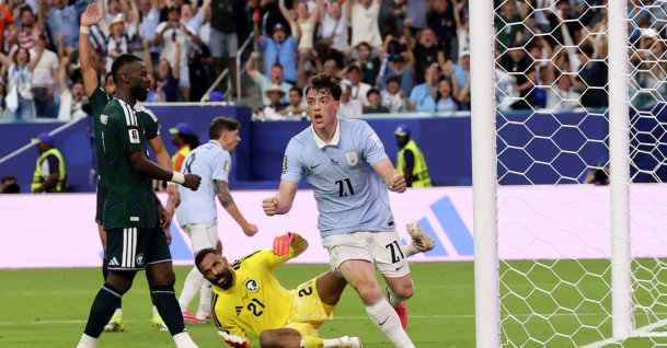 Uruguay's Maxi Araujo celebrates scoring during the 2026 FIFA World Cup Group H match against Saudi Arabia at Miami Stadium, Miami Gardens, Florida, U.S., June 15, 2026. (Reuters Photo)