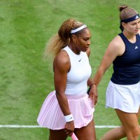 Serena Williams of the U.S. and Czechia's Karolina Muchova during their Berlin Open round of 16 doubles match against New Zealand's Erin Routliffe and Mexico's Giuliana Olmos at the Steffi Graf Stadium, Berlin, Germany, June 16, 2026. (Reuters Photo)