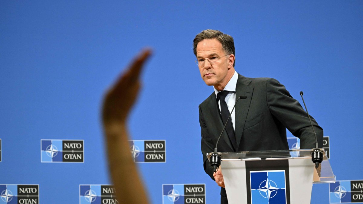 NATO Secretary-General Mark Rutte delivers a speech during a press conference in Brussels, Belgium, June 17, 2026. (AFP Photo)