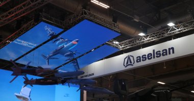 The logo of Turkish defense company Aselsan is seen at its booth during the Eurosatory 2026 defense exhibition, Paris, France, June 15, 2026. (AA Photo)