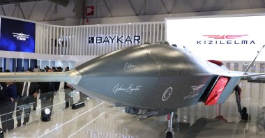 Kızılelma, an unmanned fighter jet developed by Turkish defense giant Baykar, is displayed at the SAHA 2026 International Defense and Aerospace Exhibition, Istanbul, Türkiye, May 8, 2026. (Reuters Photo)