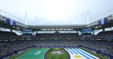 General view inside the stadium as the teams line up before the Saudi Arabia vs. Uruguay 2026 FIFA World Cup Group H match at Miami Stadium, Miami Gardens, U.S., June 15, 2026. (Reuters Photo)
