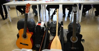 Guitars and other lost items are displayed during an IETT auction, Istanbul, Türkiye, June 16, 2026. (AA Photo) 