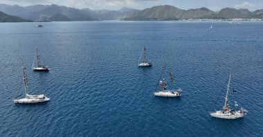 Vessels of the Global Sumud Flotilla sail from Marmaris toward Gaza in an effort to challenge Israel's blockade of the Palestinian territory, Muğla, Türkiye, June 6, 2026. (AA Photo)