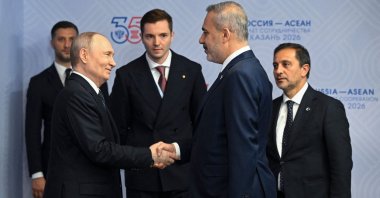 Russia's President Vladimir Putin meets with Foreign Minister Hakan Fidan on the sidelines of the Russia-ASEAN summit, which commemorates 35 years of collaboration between Russia and the ASEAN countries, in the central Russian city of Kazan, June 17, 2026. (AFP Photo)