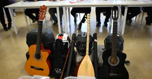 Guitars and other lost items are displayed during an IETT auction, Istanbul, Türkiye, June 16, 2026. (AA Photo) 