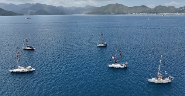 Vessels of the Global Sumud Flotilla sail from Marmaris toward Gaza in an effort to challenge Israel's blockade of the Palestinian territory, Muğla, Türkiye, June 6, 2026. (AA Photo)
