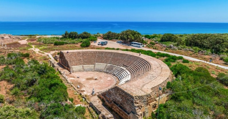 An aerial view of the ancient amphitheater of Salamis, Famagusta, North Cyprus. (Shutterstock Photo)