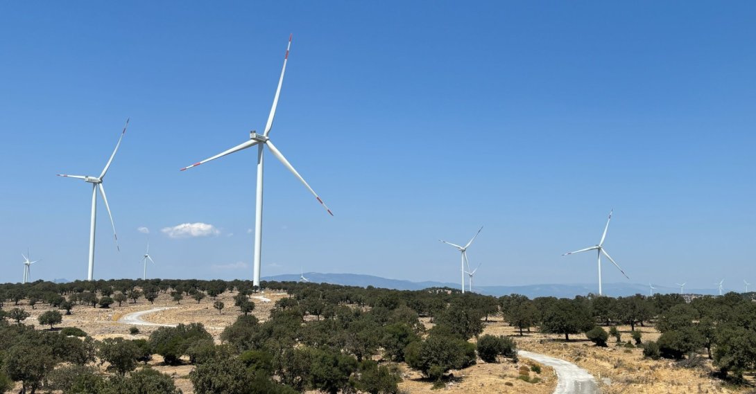 Wind turbines are seen at a wind farm in Akça, Izmir province, western Türkiye, Aug. 19, 2025. (Reuters Photo)