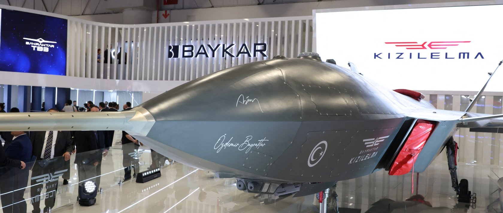 Kızılelma, an unmanned fighter jet developed by Turkish defense giant Baykar, is displayed at the SAHA 2026 International Defense and Aerospace Exhibition, Istanbul, Türkiye, May 8, 2026. (Reuters Photo)