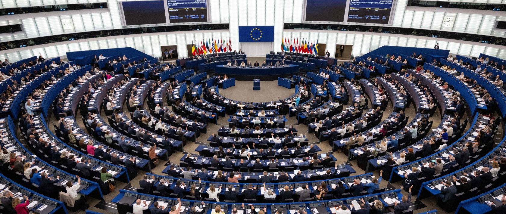 Members of the European Parliament vote on the proposal entitled "Plants obtained by certain new genomic techniques and their food and feed” at the European Parliament in Strasbourg, eastern France, June 17, 2026. (AFP Photo)
