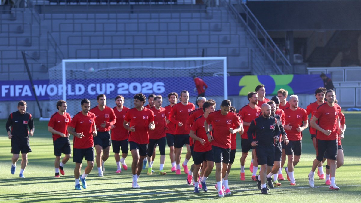 Türkiye national team players take part in a training session ahead of their 2026 FIFA World Cup match against Paraguay, Arizona, U.S., June 18, 2026. (AA Photo)
