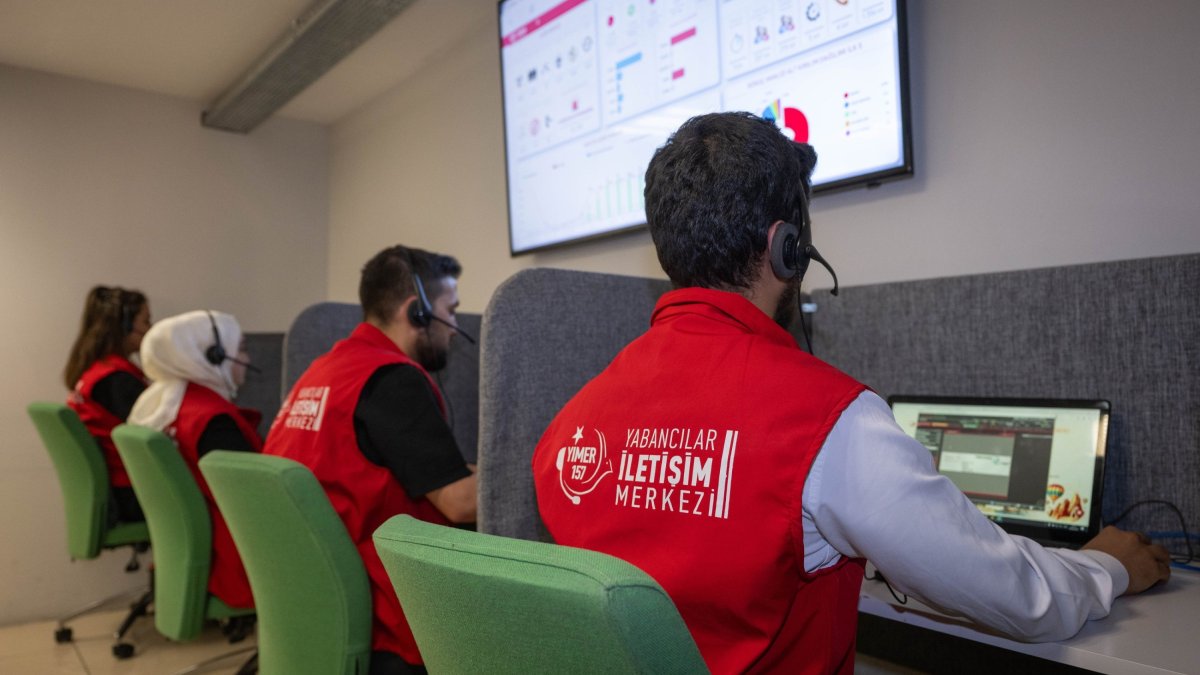 Staff at YIMER 157 Foreigners Communication Center assist callers through multiple communication channels, Ankara, Türkiye, Aug. 19, 2025. (AA Photo)