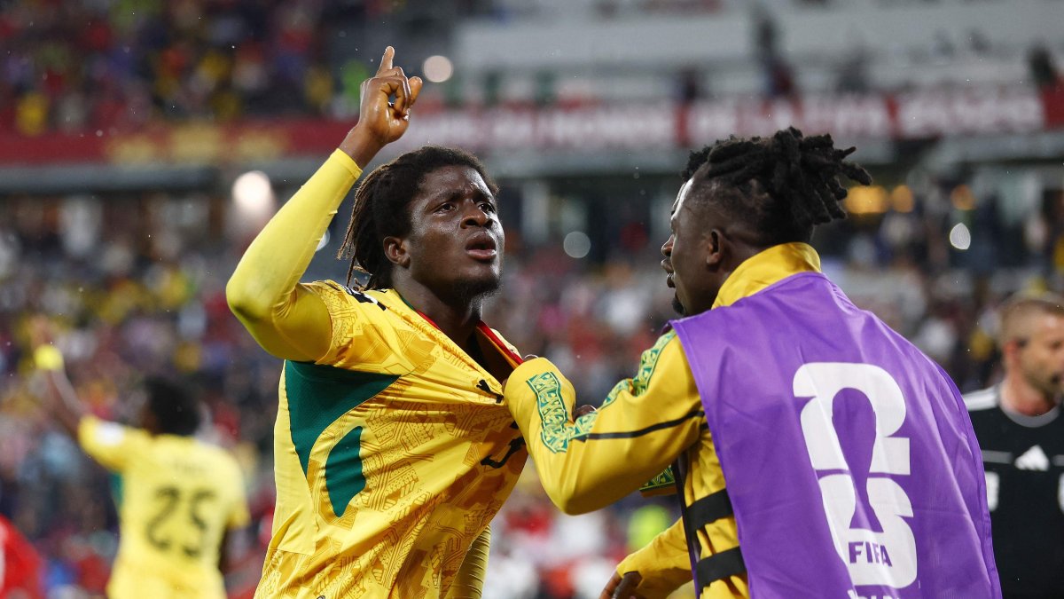 Ghana's Caleb Yirenkyi (L) celebrates with teammate Alidu Seidu after scoring his team's first goal during the FIFA World Cup 2026 Group L match between Ghana and Panama at Toronto Stadium, Toronto, Canada, June 17, 2026. (AFP Photo)