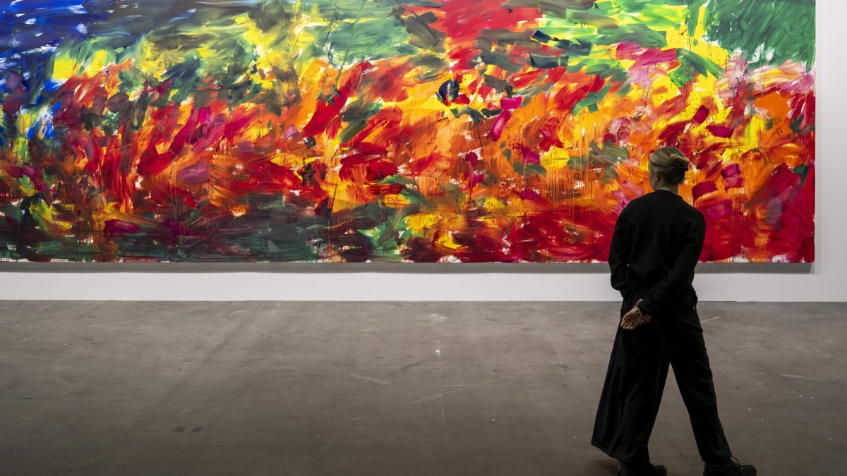 An untitled artwork (2019) by Austrian artist Herbert Brandl is on display at Art Basel 2026, Basel, Switzerland, June 16, 2026. (EPA Photo)