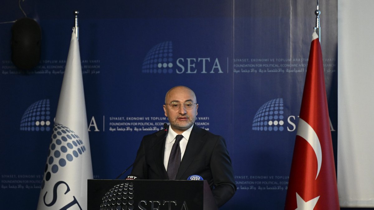 Professor Nebi Miş, coordinator general of the Foundation for Political, Economic and Social Research (SETA), speaks during the opening of the Central Asia-Türkiye Forum in Ankara, Türkiye, June 18, 2026. (AA Photo)