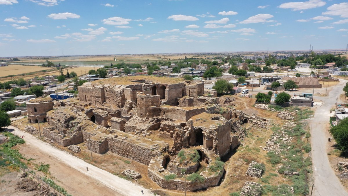 An aerial view of the Harran Selahaddin Eyyubi Palace in the Harran district of Şanlıurfa, southeastern Türkiye, June 16, 2026. (AA Photo)