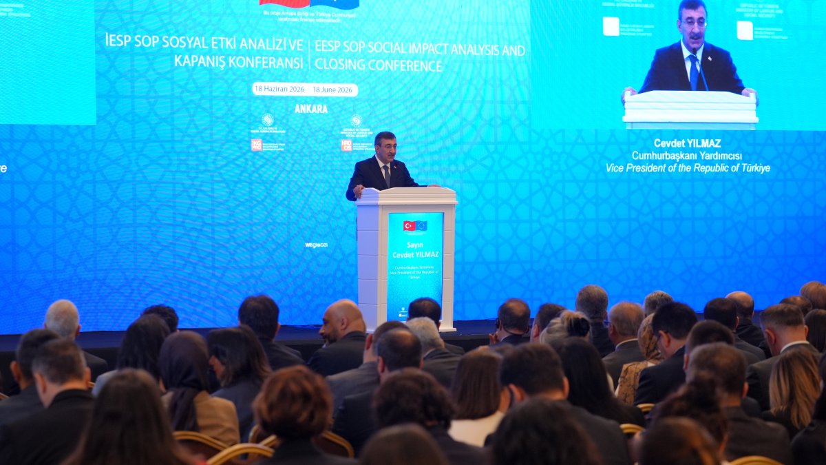 Vice President Cevdet Yılmaz speaks at an event on joint EU-Türkiye projects, Ankara, Türkiye, June 18, 2026. (AA Photo)