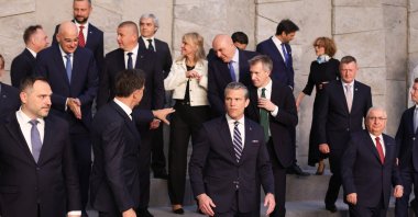 U.S. Defense Secretary Pete Hegseth (C) and Defense Minister Yaşar Güler (R) leave after a photo shoot of NATO defense ministers, Brussels, Belgium, June 18, 2026. (EPA Photo)