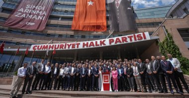 CHP representatives from 80 provincial organizations submit signatures collected by delegates calling for an extraordinary party congress at party headquarters, Ankara, Türkiye, June 17, 2026. (AA Photo)