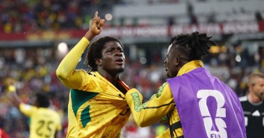Ghana's Caleb Yirenkyi (L) celebrates with teammate Alidu Seidu after scoring his team's first goal during the FIFA World Cup 2026 Group L match between Ghana and Panama at Toronto Stadium, Toronto, Canada, June 17, 2026. (AFP Photo)