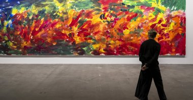 An untitled artwork (2019) by Austrian artist Herbert Brandl is on display at Art Basel 2026, Basel, Switzerland, June 16, 2026. (EPA Photo)
