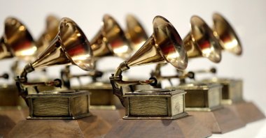 Some Grammy Awards are displayed at the Grammy Museum Experience at Prudential Center in Newark, U.S., Oct. 10, 2017. (AP Photo)