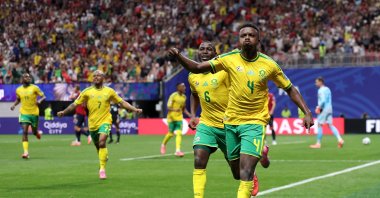 Teboho Mokoena #4 of South Africa celebrates after scoring a penalty for his team's first goal during the FIFA World Cup 2026 Group A match between Czechia and South Africa at Atlanta Stadium, Atlanta, Georgia, U.S., June 18, 2026. (AFP Photo)