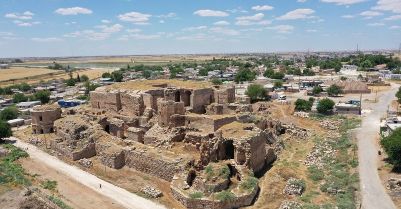 An aerial view of the Harran Selahaddin Eyyubi Palace in the Harran district of Şanlıurfa, southeastern Türkiye, June 16, 2026. (AA Photo)