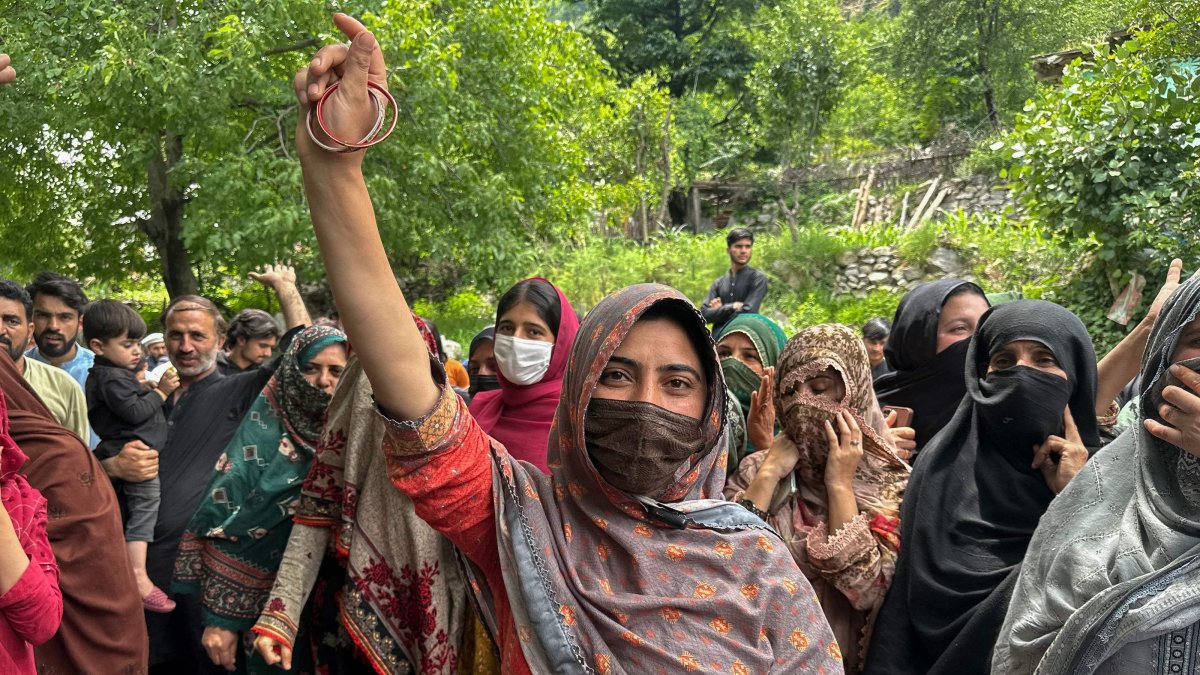 Supporters of the Joint Awami Action Committee (JAAC) gather during a weeks-long protest following the group's ban under anti-terrorism laws by local authorities, Neelum Valley, Kashmir, June 18, 2026. (AFP Photo)