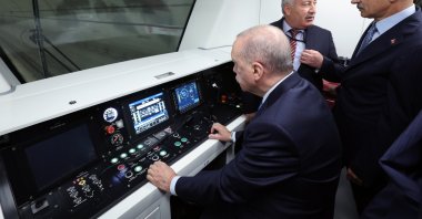 President Recep Tayyip Erdoğan is seated at the control panel of a new train on the Halkalı-Arnavutköy section of the Gayrettepe-Istanbul Airport-Halkalı metro line before the opening ceremony, Istanbul, Türkiye, June 19, 2026. (AA Photo)