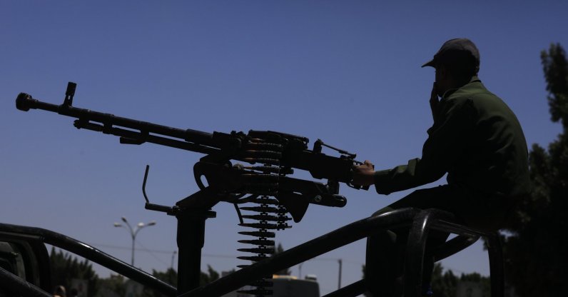 A Houthi soldier mans a machine gun mounted on a vehicle while on patrol in Sana'a, Yemen, June 4, 2026. (EPA File Photo)