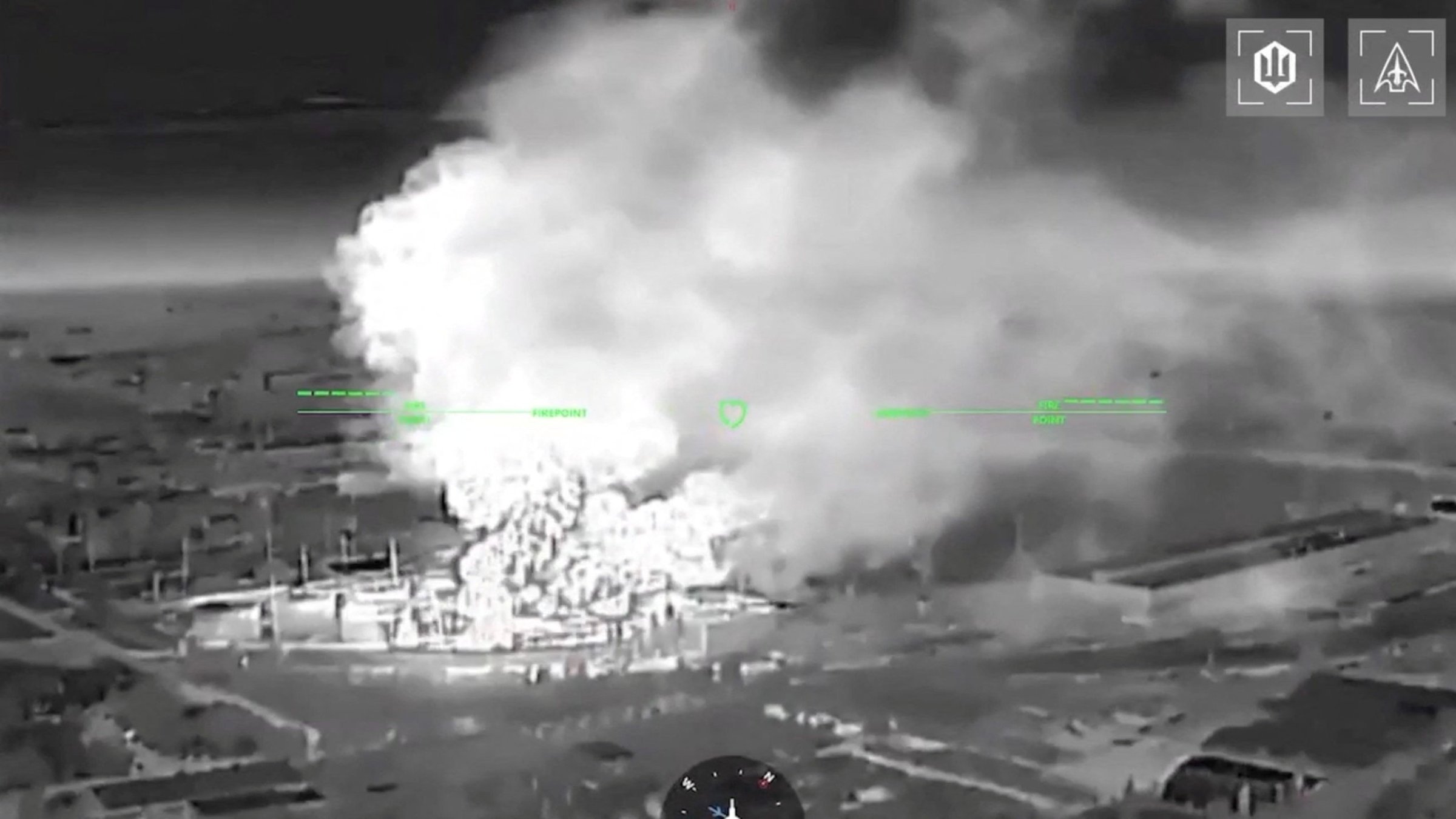 A drone footage shows fire and smoke rising from buildings, in what Ukrainian President Volodymyr Zelenskyy said was an attack on an oil depot in the city of Kerch, Crimea, June 21, 2026. (Reuters Photo)