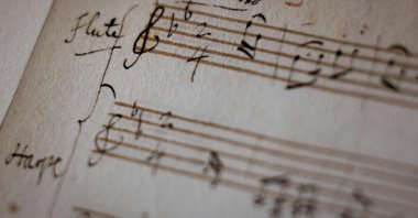 An original fragment of Wolfgang Amadeus Mozart’s music handwritten notebook at Richelieu Library, Paris, France, June 15, 2026. (AFP Photo)
